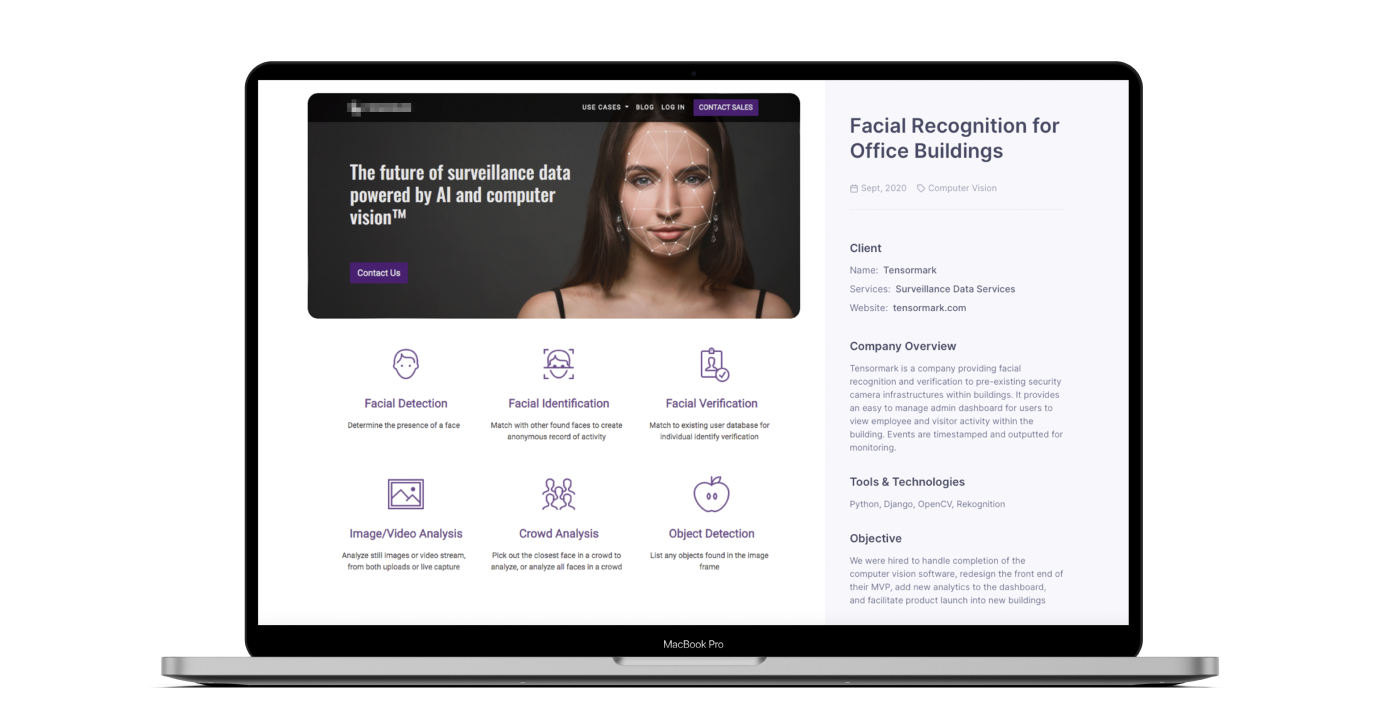 AI and computer vision platform for facial recognition